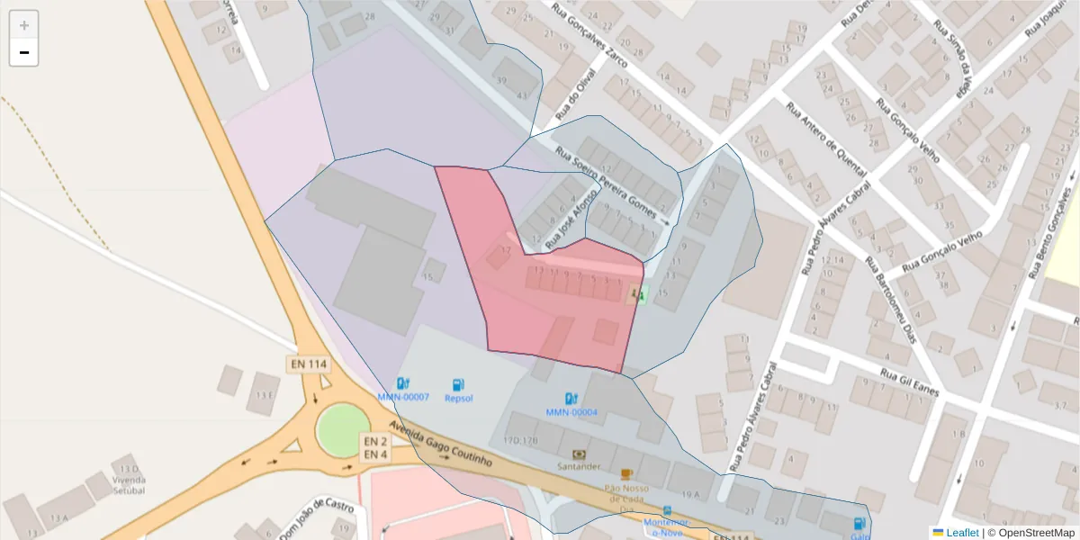 Mapa detalhado do código postal 7050-262 com limites, códigos postais vizinhos e agências dos correios