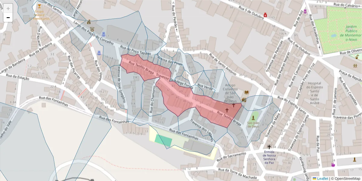 Mapa detalhado do código postal 7050-273 com limites, códigos postais vizinhos e agências dos correios