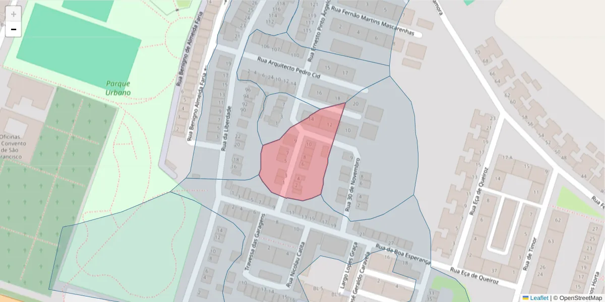 Mapa detalhado do código postal 7050-277 com limites, códigos postais vizinhos e agências dos correios