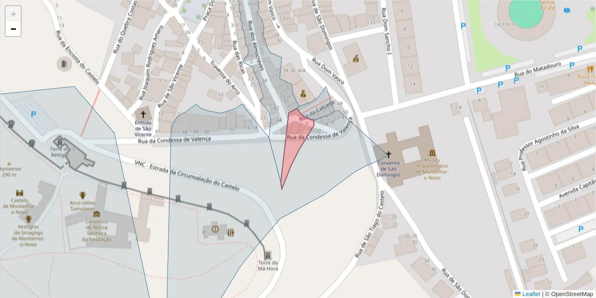 Mapa detalhado do código postal 7050-284 com limites, códigos postais vizinhos e agências dos correios
