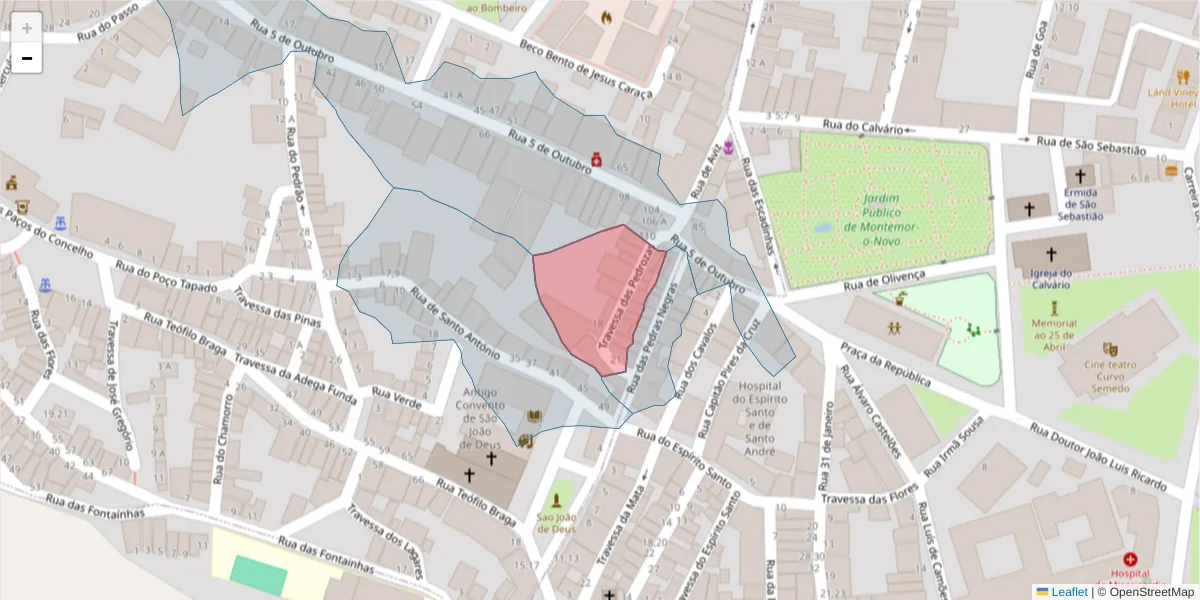 Mapa detalhado do código postal 7050-286 com limites, códigos postais vizinhos e agências dos correios