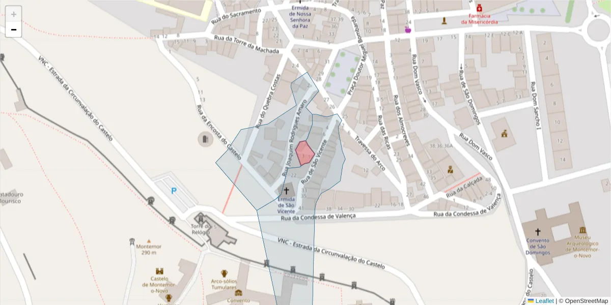 Mapa detalhado do código postal 7050-289 com limites, códigos postais vizinhos e agências dos correios