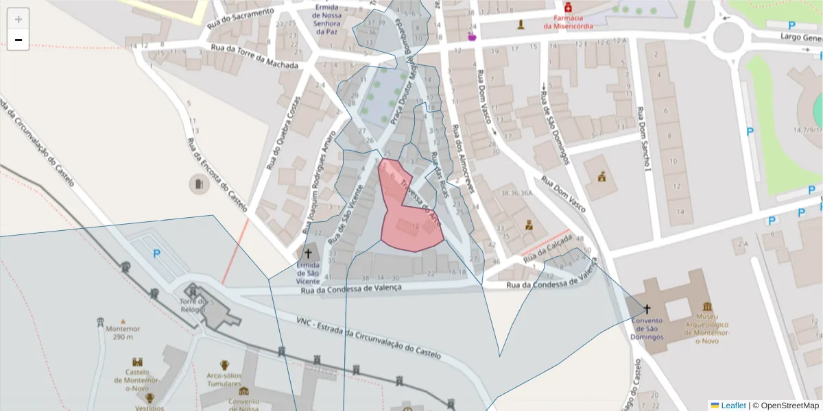 Mapa detalhado do código postal 7050-290 com limites, códigos postais vizinhos e agências dos correios