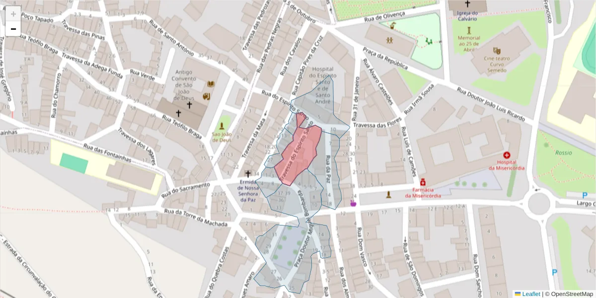 Mapa detalhado do código postal 7050-291 com limites, códigos postais vizinhos e agências dos correios
