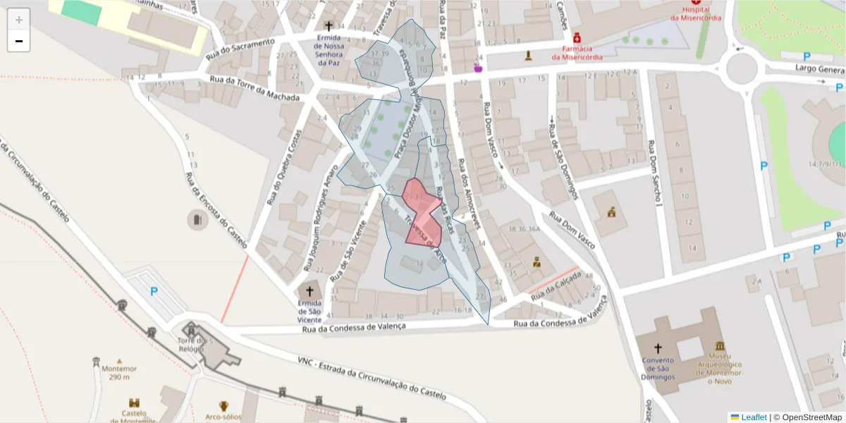 Mapa detalhado do código postal 7050-292 com limites, códigos postais vizinhos e agências dos correios