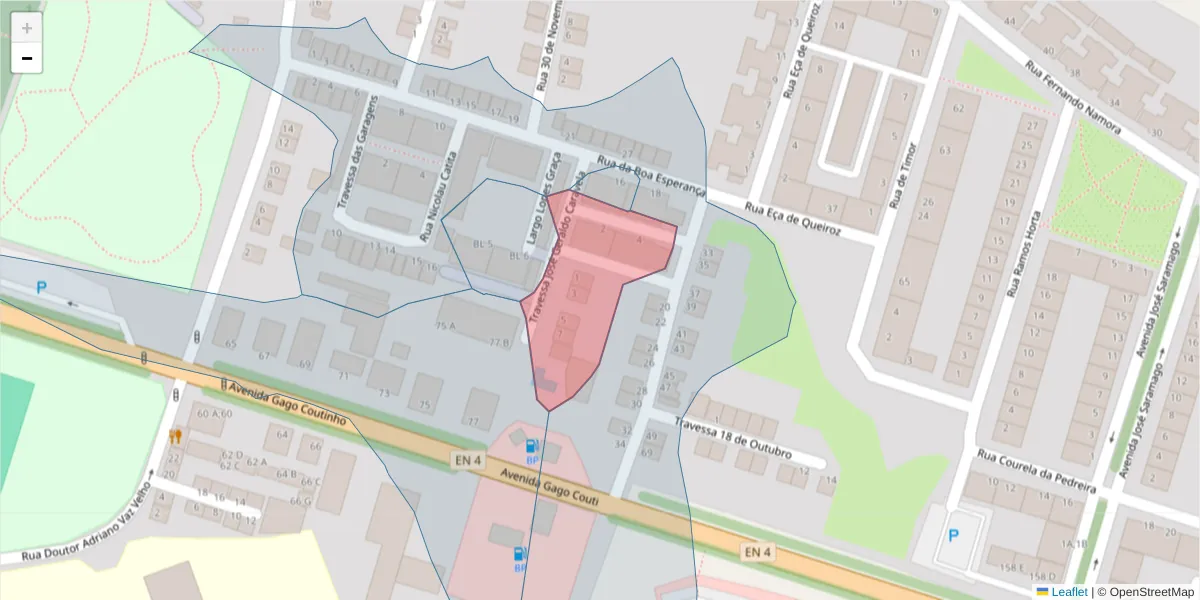 Mapa detalhado do código postal 7050-297 com limites, códigos postais vizinhos e agências dos correios
