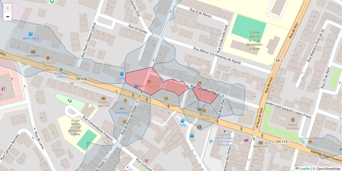 Mapa detalhado do código postal 7050-306 com limites, códigos postais vizinhos e agências dos correios