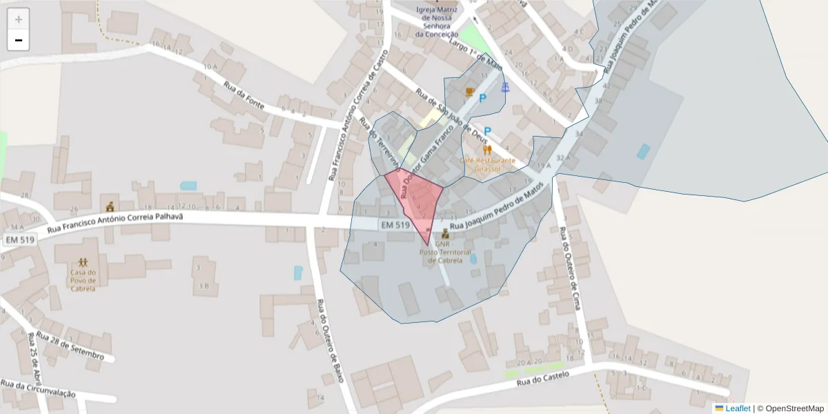 Mapa detalhado do código postal 7050-404 com limites, códigos postais vizinhos e agências dos correios