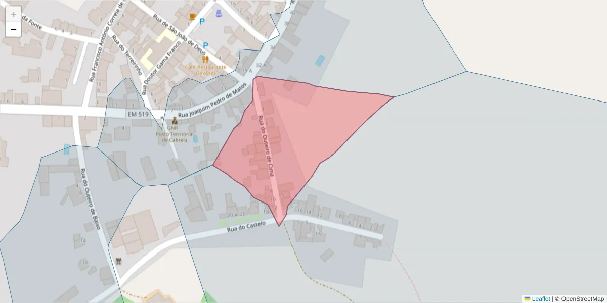 Mapa detalhado do código postal 7050-415 com limites, códigos postais vizinhos e agências dos correios