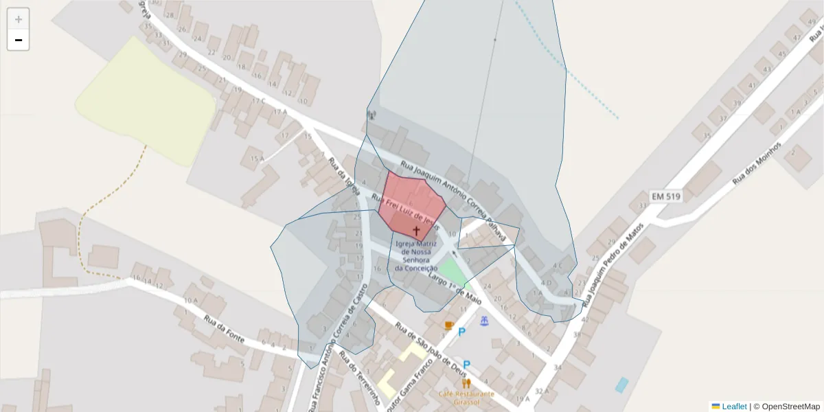 Mapa detalhado do código postal 7050-420 com limites, códigos postais vizinhos e agências dos correios
