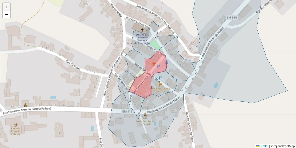 Mapa detalhado do código postal 7050-421 com limites, códigos postais vizinhos e agências dos correios