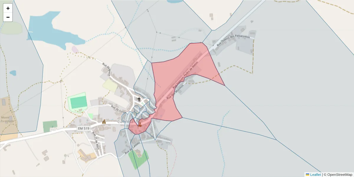 Mapa detalhado do código postal 7050-423 com limites, códigos postais vizinhos e agências dos correios