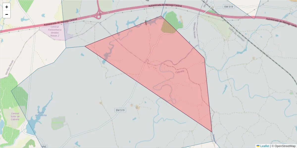 Mapa detalhado do código postal 7050-433 com limites, códigos postais vizinhos e agências dos correios
