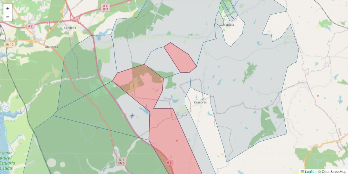Mapa detalhado do código postal 7050-448 com limites, códigos postais vizinhos e agências dos correios