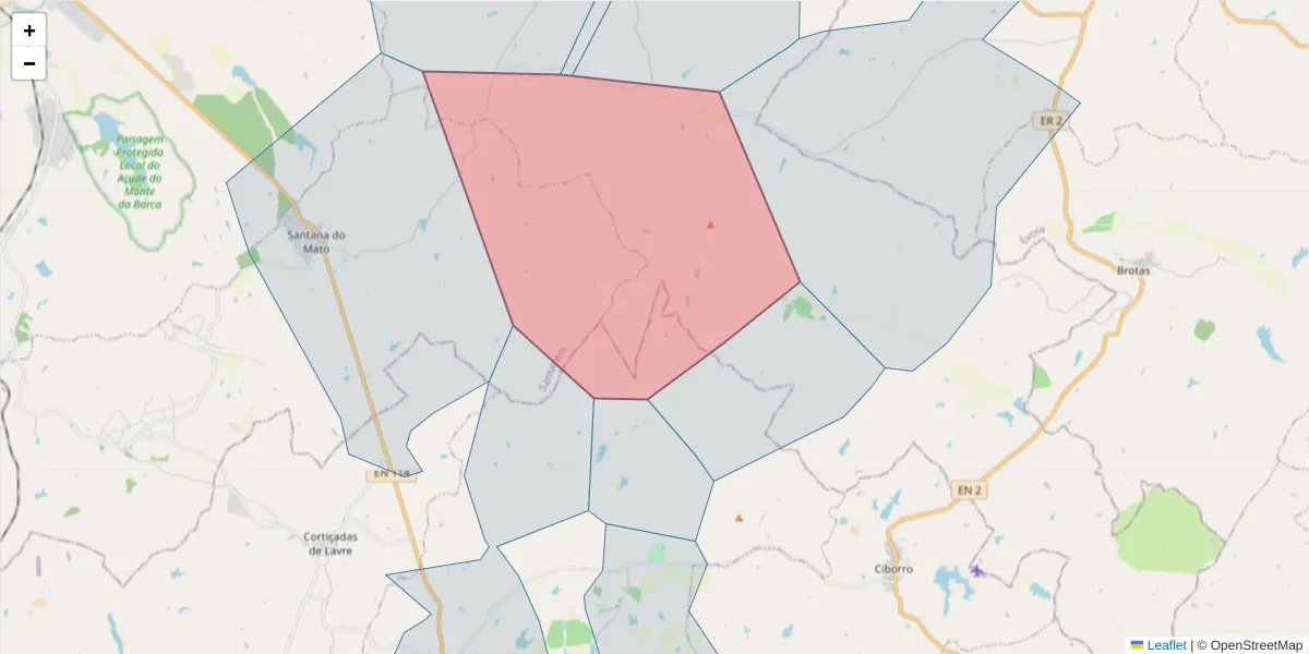 Mapa detalhado do código postal 7050-470 com limites, códigos postais vizinhos e agências dos correios