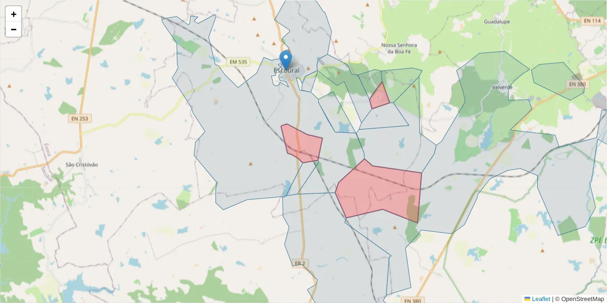 Mapa detalhado do código postal 7050-520 com limites, códigos postais vizinhos e agências dos correios