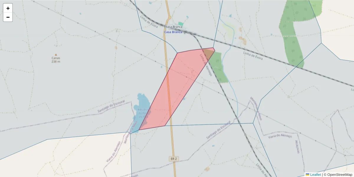 Mapa detalhado do código postal 7050-550 com limites, códigos postais vizinhos e agências dos correios