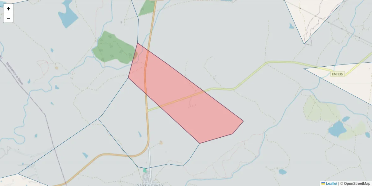 Mapa detalhado do código postal 7050-597 com limites, códigos postais vizinhos e agências dos correios