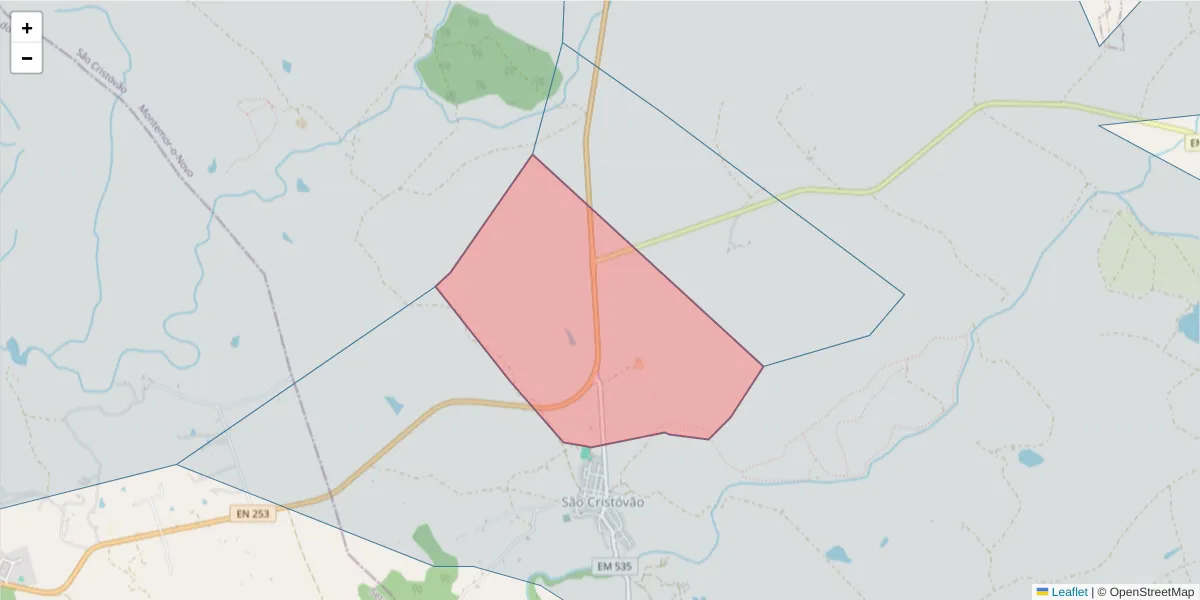 Mapa detalhado do código postal 7050-598 com limites, códigos postais vizinhos e agências dos correios