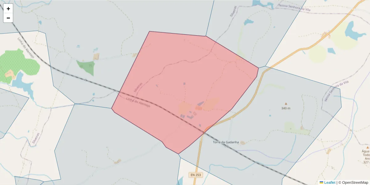 Mapa detalhado do código postal 7050-602 com limites, códigos postais vizinhos e agências dos correios