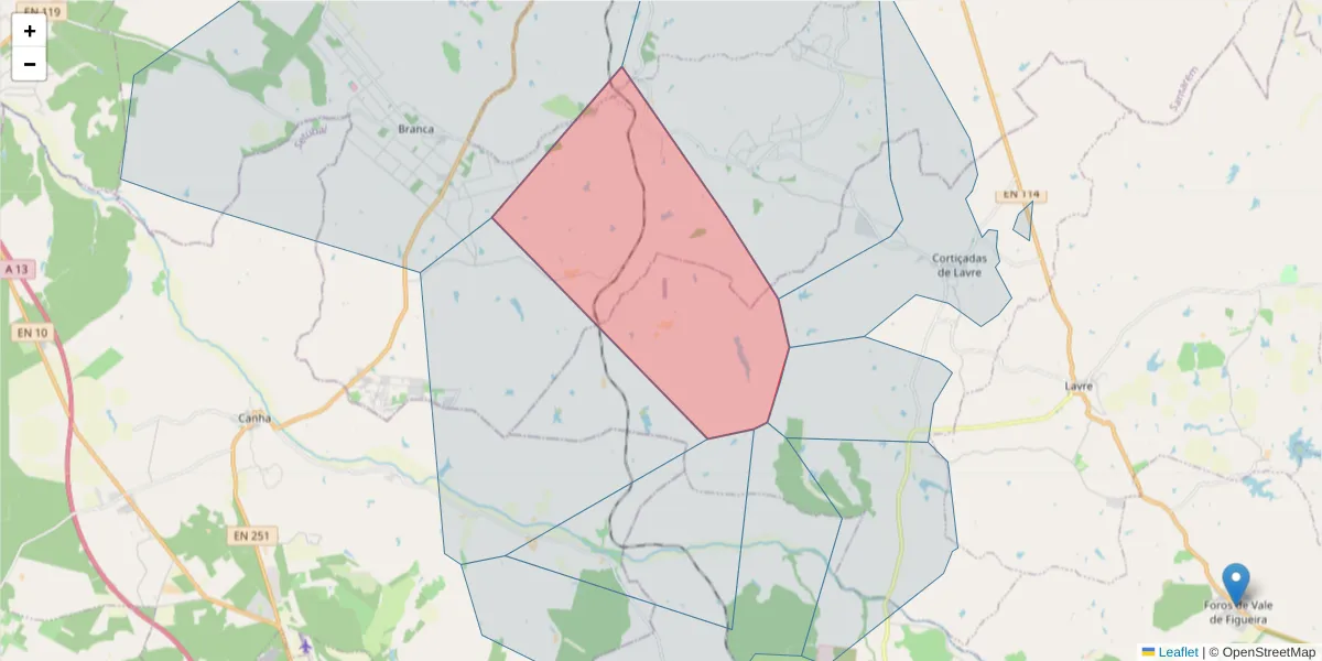 Mapa detalhado do código postal 7050-640 com limites, códigos postais vizinhos e agências dos correios