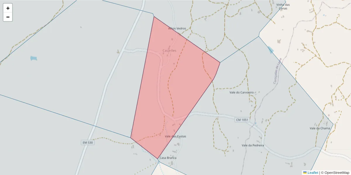 Mapa detalhado do código postal 7050-646 com limites, códigos postais vizinhos e agências dos correios