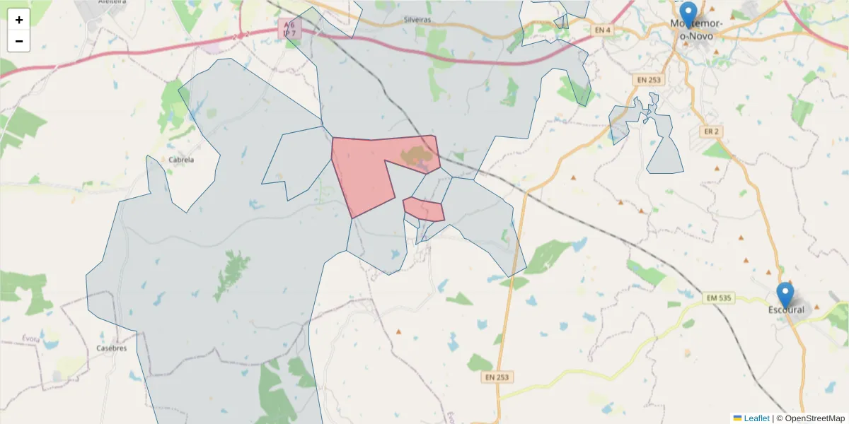 Mapa detalhado do código postal 7050-666 com limites, códigos postais vizinhos e agências dos correios