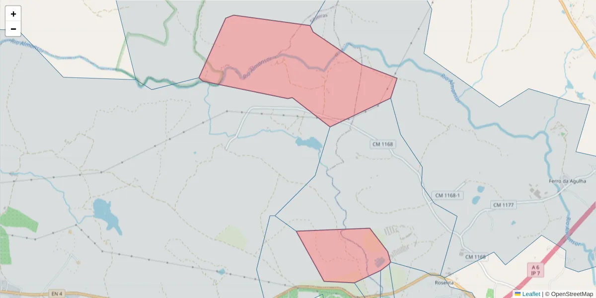 Mapa detalhado do código postal 7050-670 com limites, códigos postais vizinhos e agências dos correios
