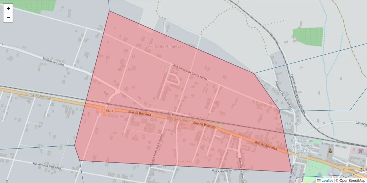 Mapa detalhado do código postal 7080-063 com limites, códigos postais vizinhos e agências dos correios