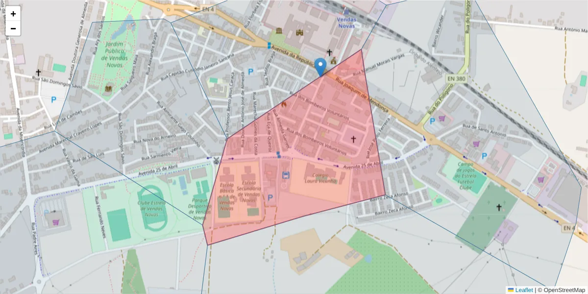Mapa detalhado do código postal 7080-135 com limites, códigos postais vizinhos e agências dos correios