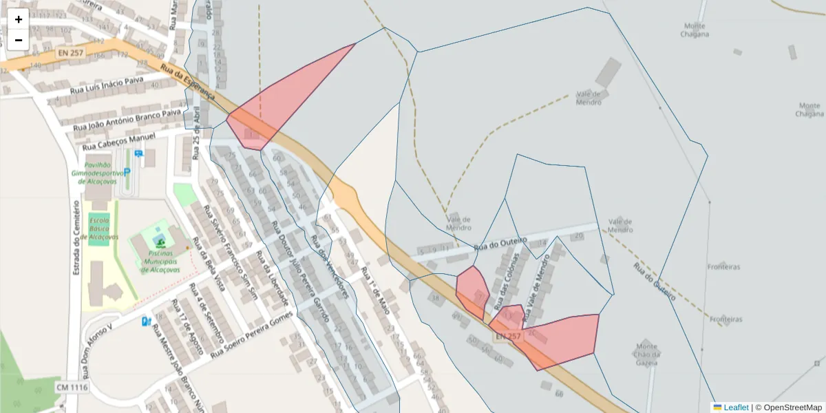 Mapa detalhado do código postal 7090-023 com limites, códigos postais vizinhos e agências dos correios