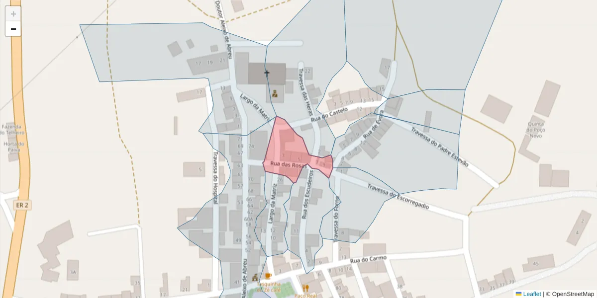 Mapa detalhado do código postal 7090-035 com limites, códigos postais vizinhos e agências dos correios