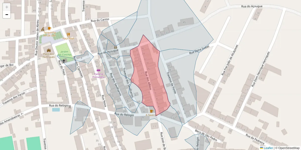 Mapa detalhado do código postal 7090-050 com limites, códigos postais vizinhos e agências dos correios