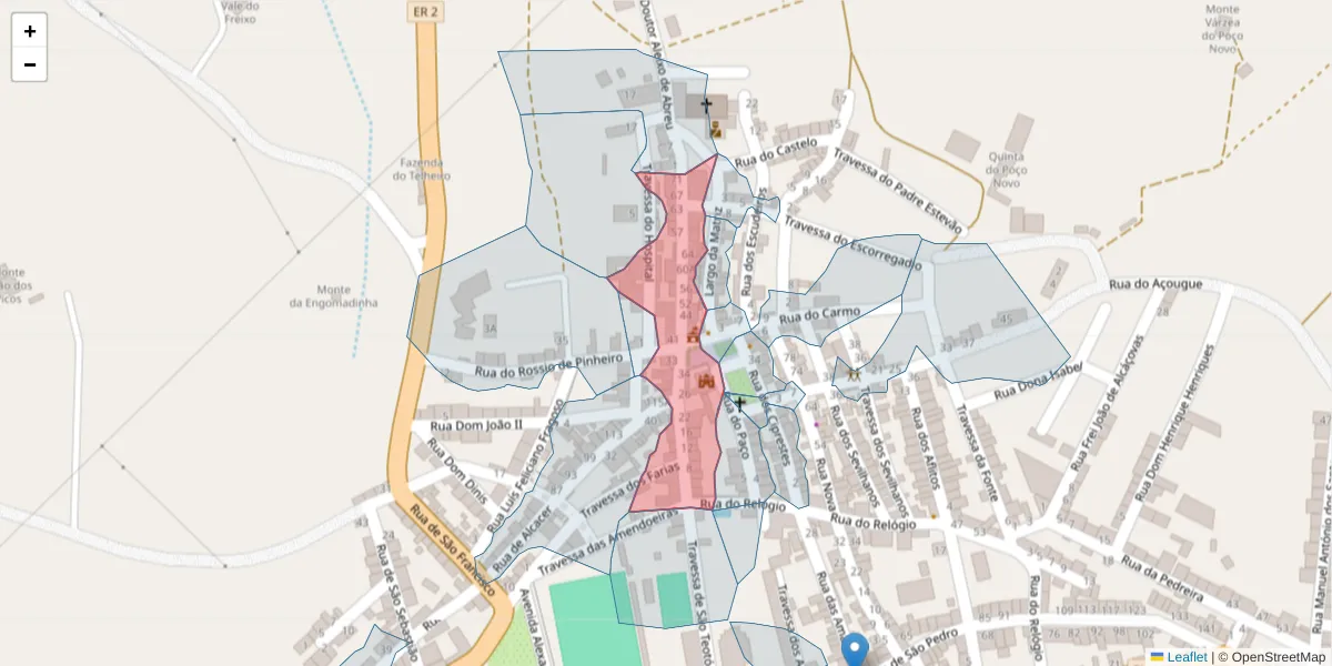 Mapa detalhado do código postal 7090-056 com limites, códigos postais vizinhos e agências dos correios