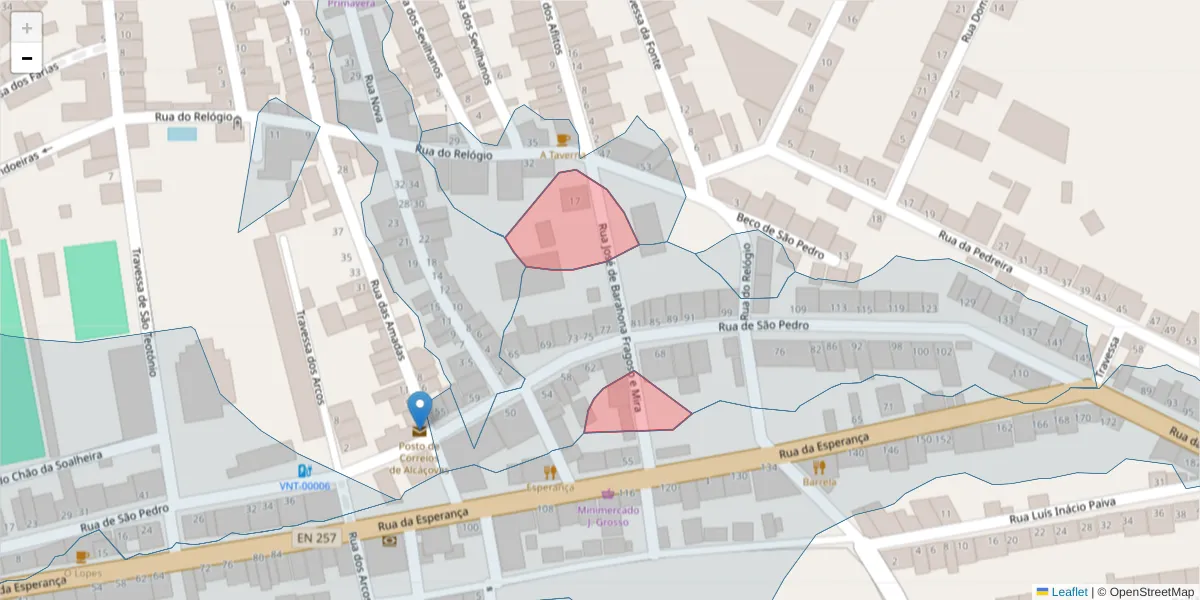 Mapa detalhado do código postal 7090-060 com limites, códigos postais vizinhos e agências dos correios