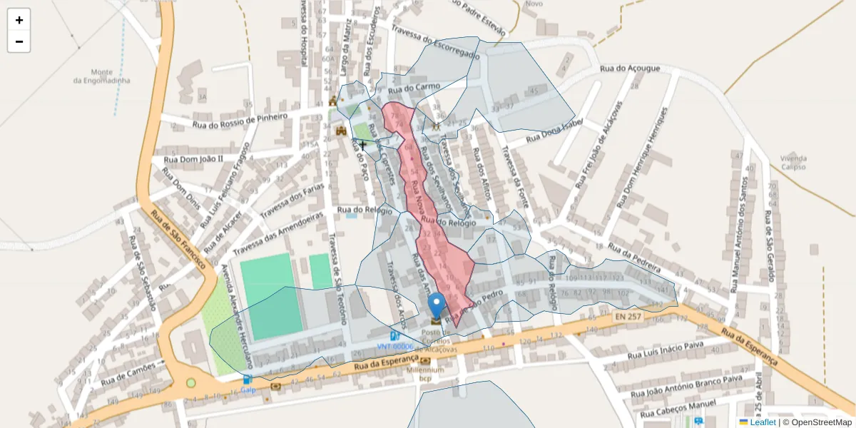 Mapa detalhado do código postal 7090-063 com limites, códigos postais vizinhos e agências dos correios