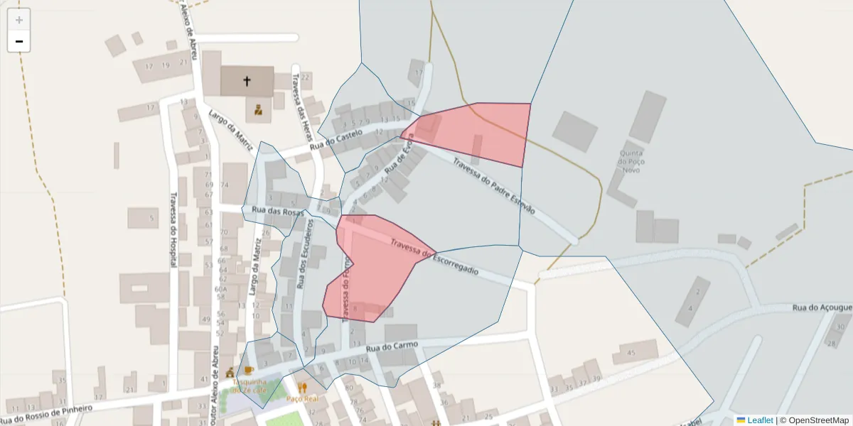 Mapa detalhado do código postal 7090-074 com limites, códigos postais vizinhos e agências dos correios