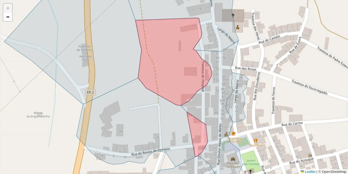 Mapa detalhado do código postal 7090-075 com limites, códigos postais vizinhos e agências dos correios
