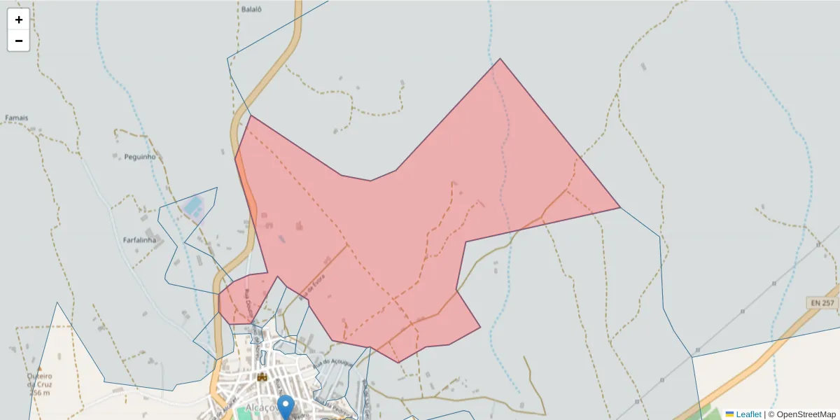 Mapa detalhado do código postal 7090-080 com limites, códigos postais vizinhos e agências dos correios