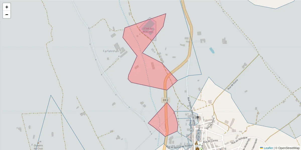 Mapa detalhado do código postal 7090-094 com limites, códigos postais vizinhos e agências dos correios