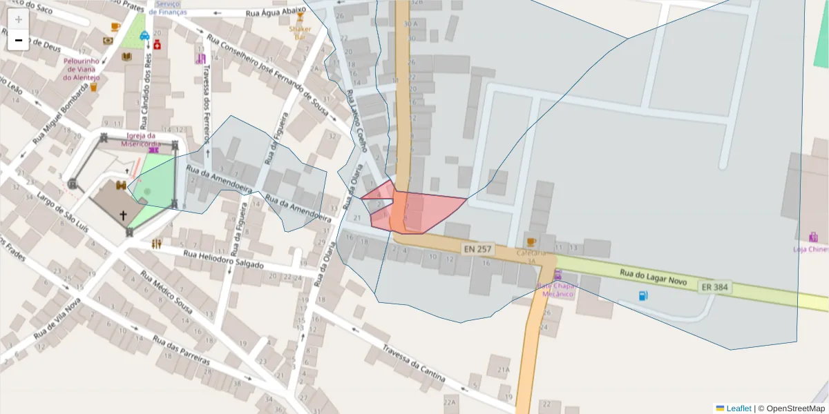 Mapa detalhado do código postal 7090-230 com limites, códigos postais vizinhos e agências dos correios
