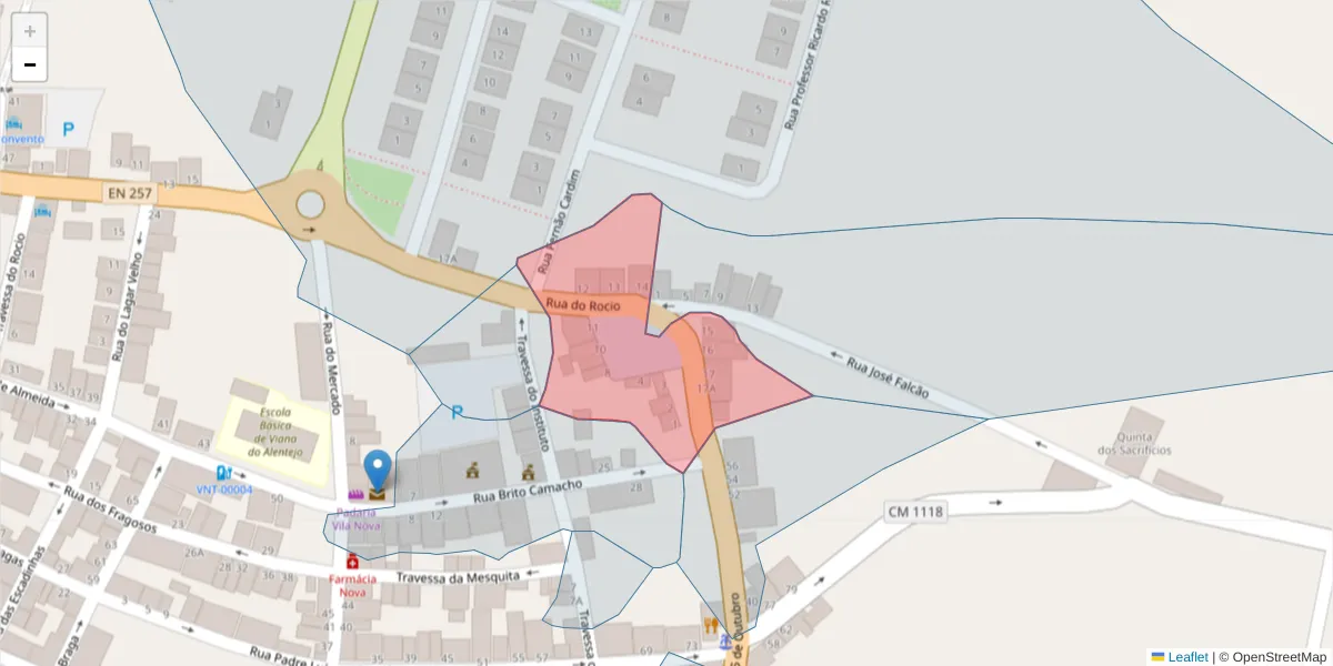 Mapa detalhado do código postal 7090-231 com limites, códigos postais vizinhos e agências dos correios