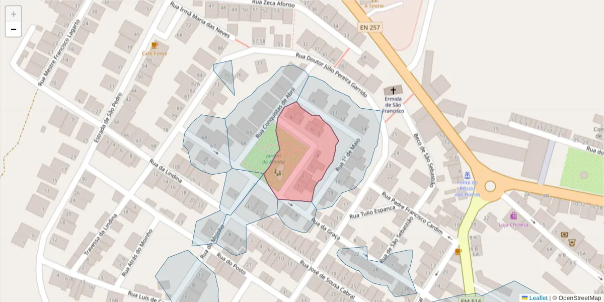 Mapa detalhado do código postal 7090-233 com limites, códigos postais vizinhos e agências dos correios