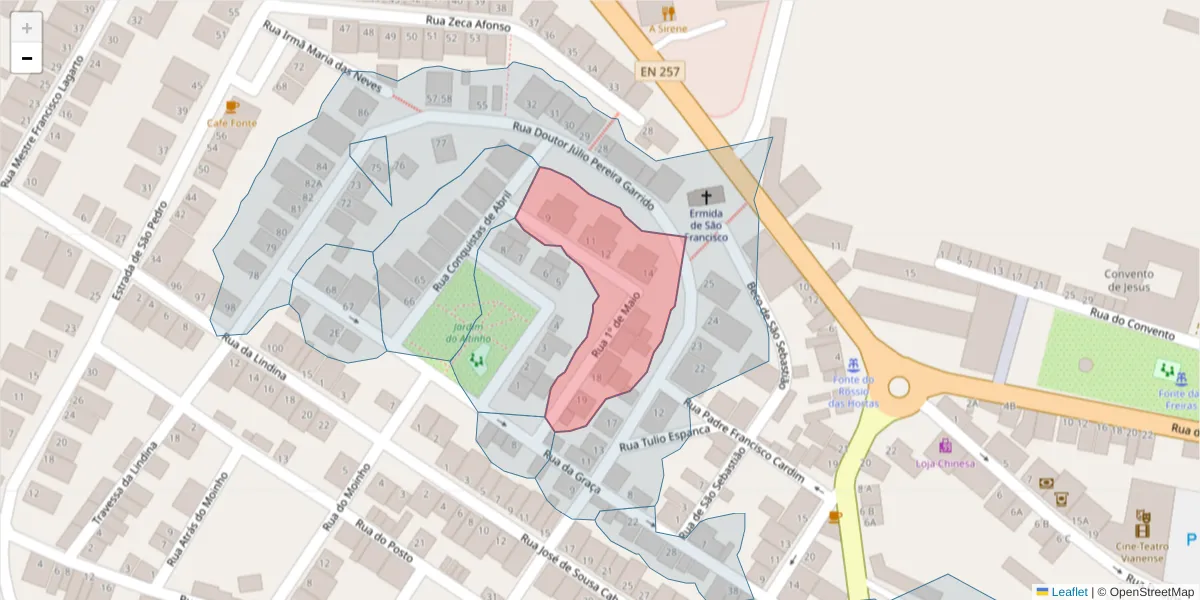 Mapa detalhado do código postal 7090-234 com limites, códigos postais vizinhos e agências dos correios