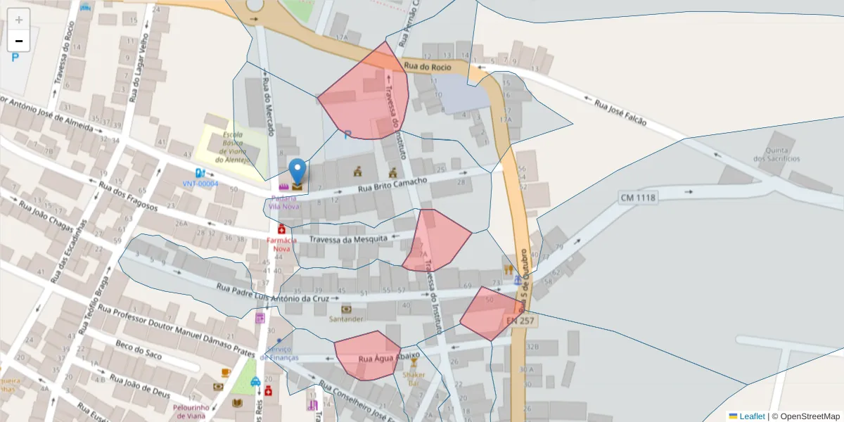 Mapa detalhado do código postal 7090-240 com limites, códigos postais vizinhos e agências dos correios