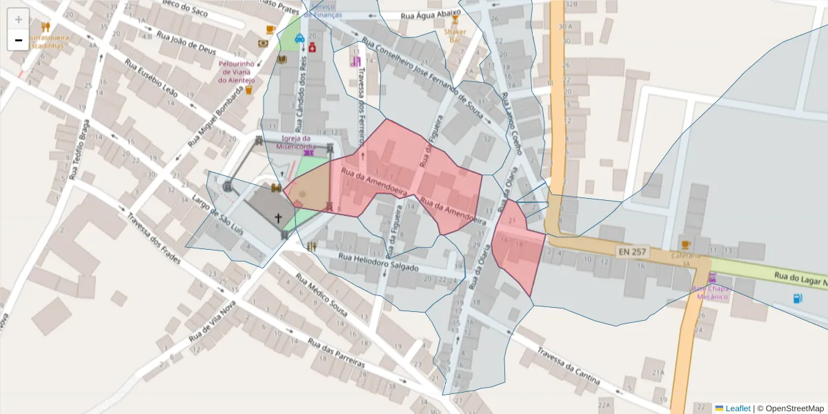 Mapa detalhado do código postal 7090-241 com limites, códigos postais vizinhos e agências dos correios