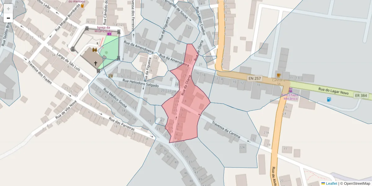 Mapa detalhado do código postal 7090-246 com limites, códigos postais vizinhos e agências dos correios