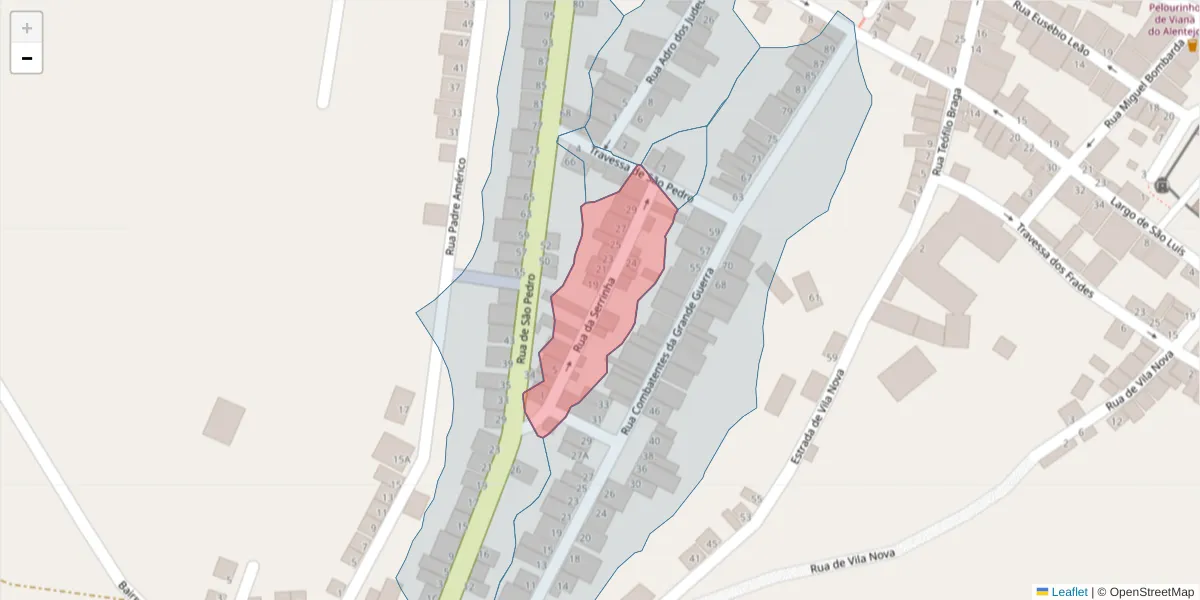 Mapa detalhado do código postal 7090-247 com limites, códigos postais vizinhos e agências dos correios