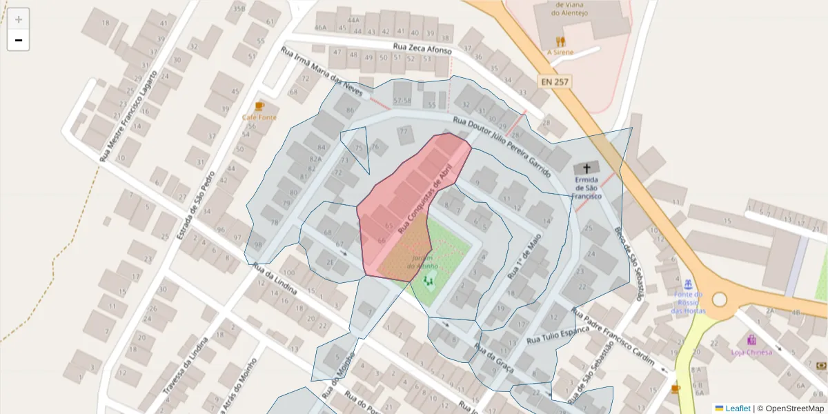 Mapa detalhado do código postal 7090-248 com limites, códigos postais vizinhos e agências dos correios