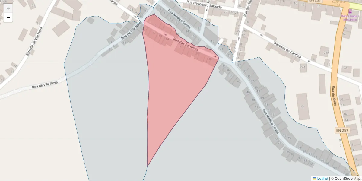 Mapa detalhado do código postal 7090-250 com limites, códigos postais vizinhos e agências dos correios